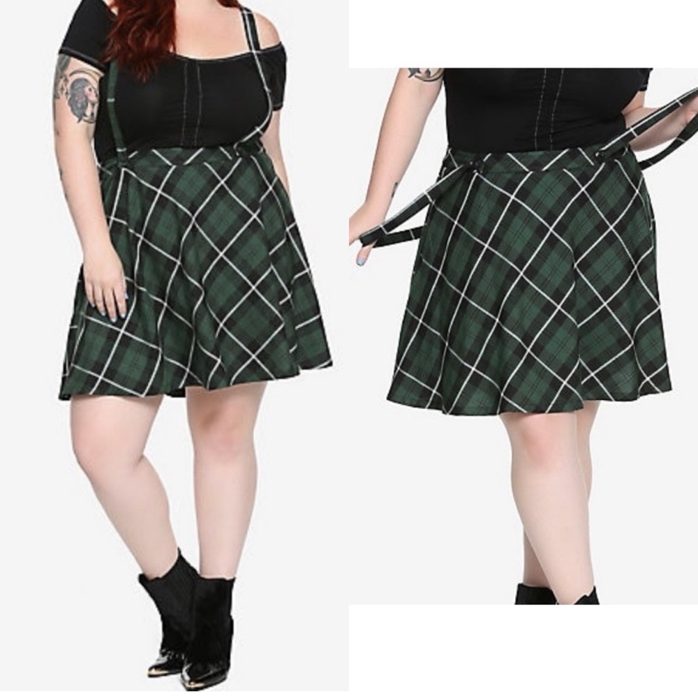 Royal Bones By Tripp NYC Green Plaid Suspenders Skirt Womens Size 0X NEW *FLAW